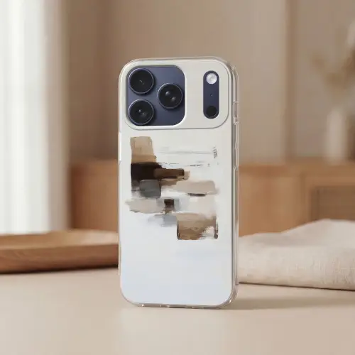 Penseelstreken - Balans - Beige - Bruin Telefoonhoesje iPhone 17 Pro klein -sfeer2