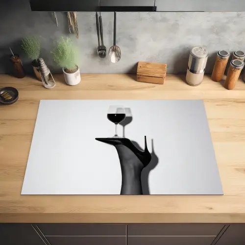 Hak - Wijn - Minimalistisch - Zwart Inductie beschermer vinyl 3mm klein -sfeer5