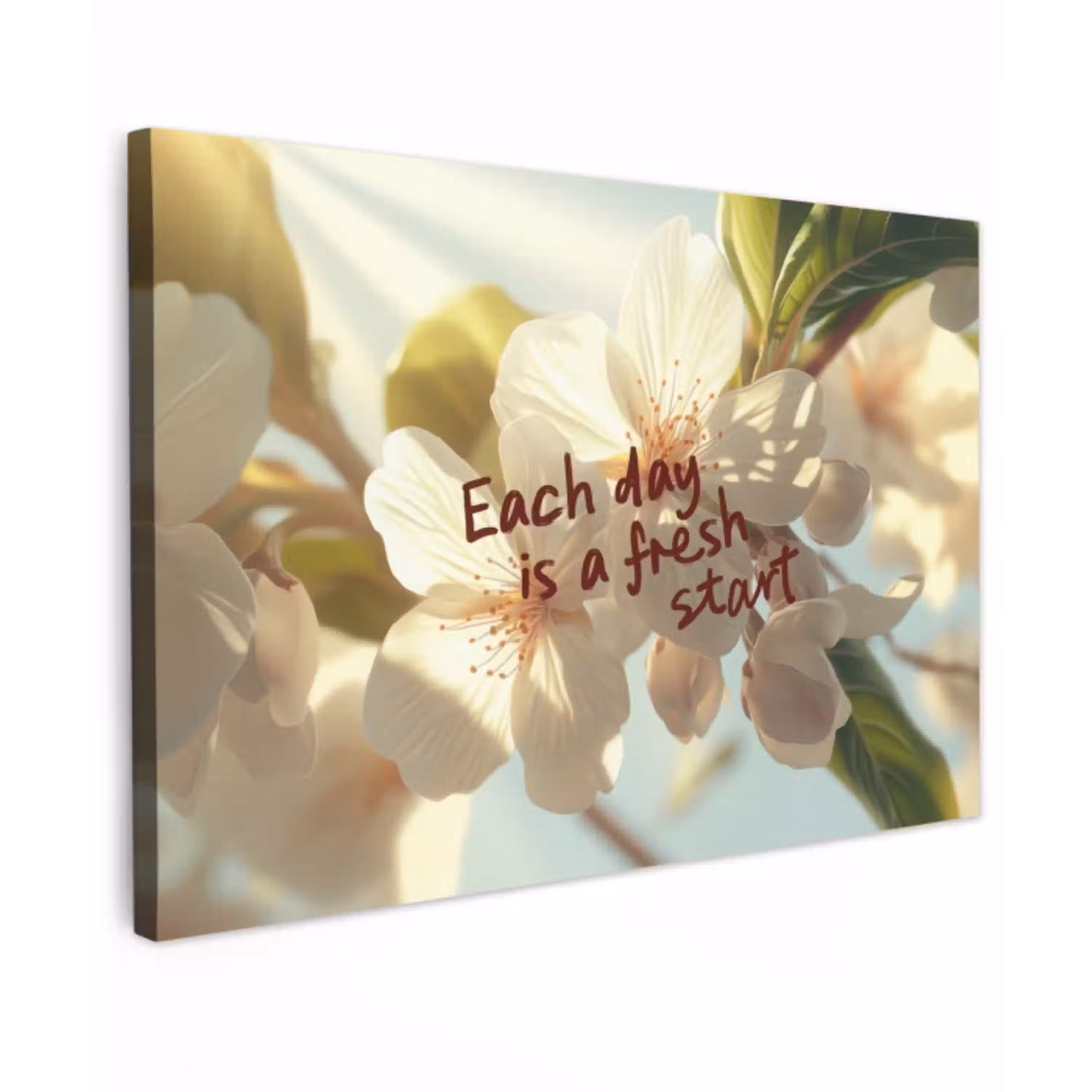 Bloesems - Zonlicht - Quote - Wit Tuinposter op houten frame 2 cm dik klein -3d