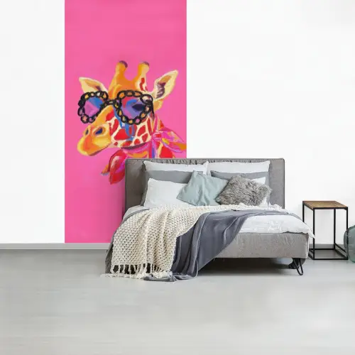 Giraf - Roze - Bril - Sjaal fotobehang vinyl groot -slaapkamer