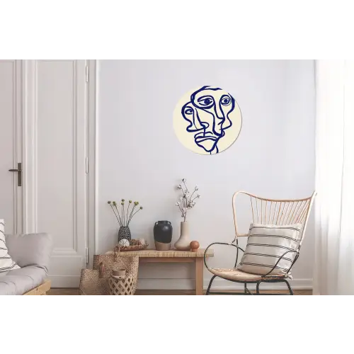 Lijntekening - Overlappende gezichten - Donkerblauw Wandcirkel aluminium klein -woonkamer