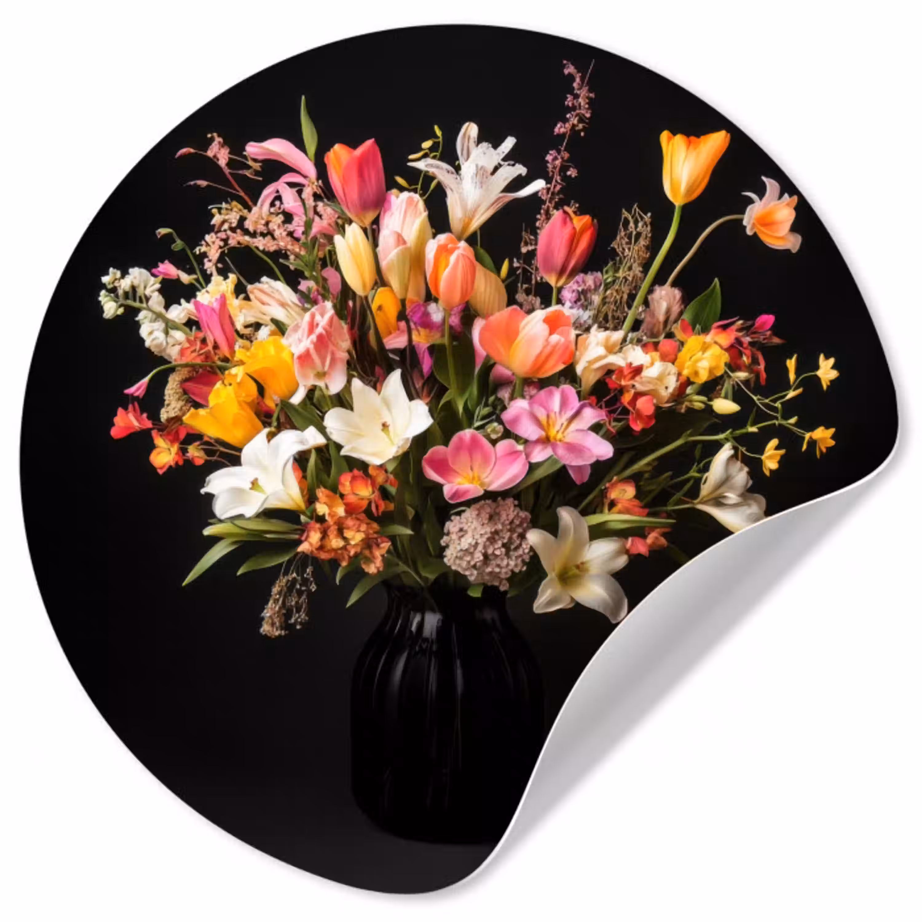 Vaas - Bloemen - Tulpen Wandcirkel behangsticker klein -3d