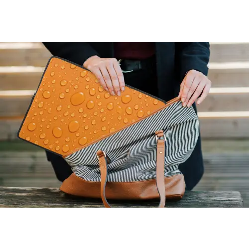 Water - Druppels - Oranje laptophoes neopreen klein -tas