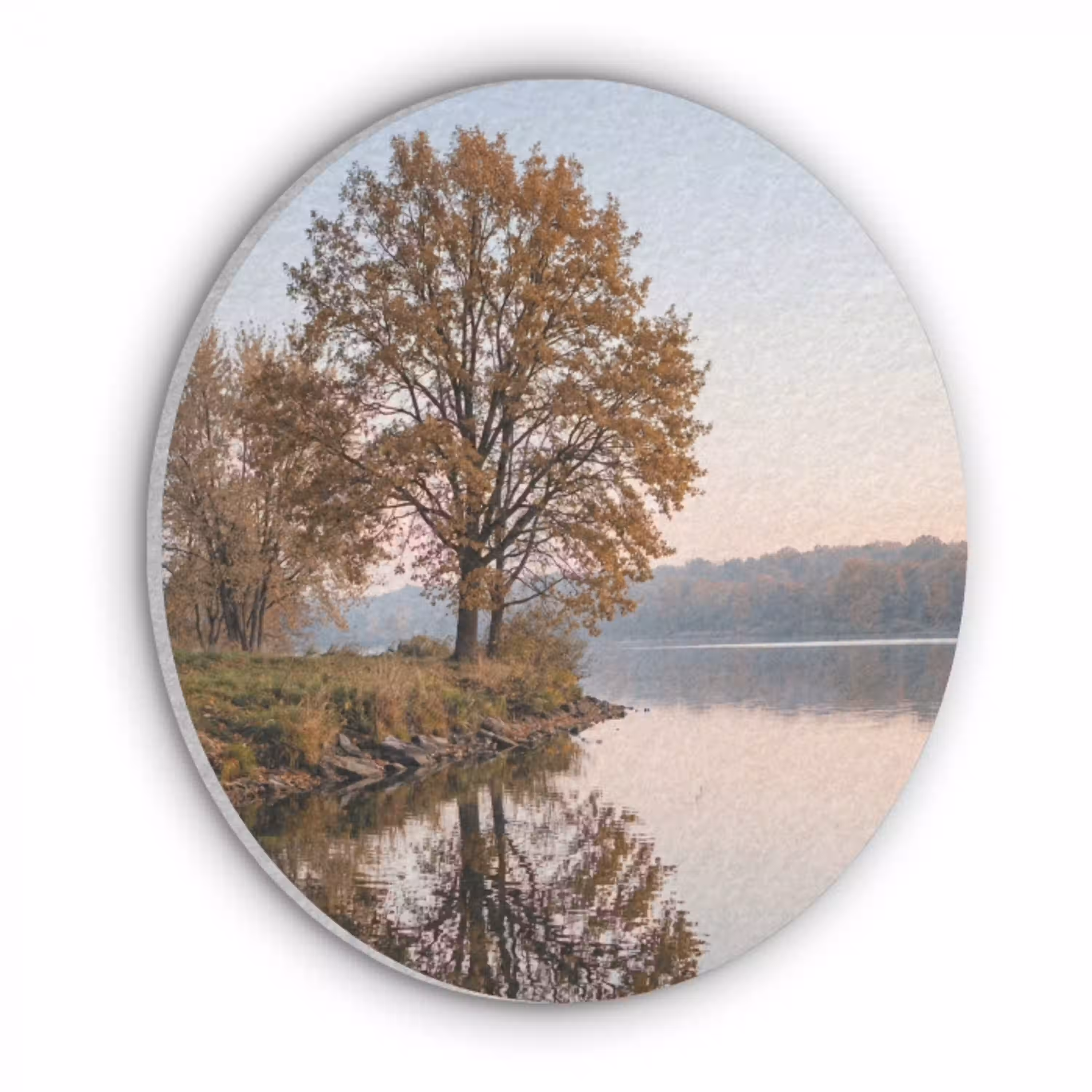 Bomen - Reflectie - Water - Zonsopgang - Serene Akoestische PET Vilt - Rond klein -3d