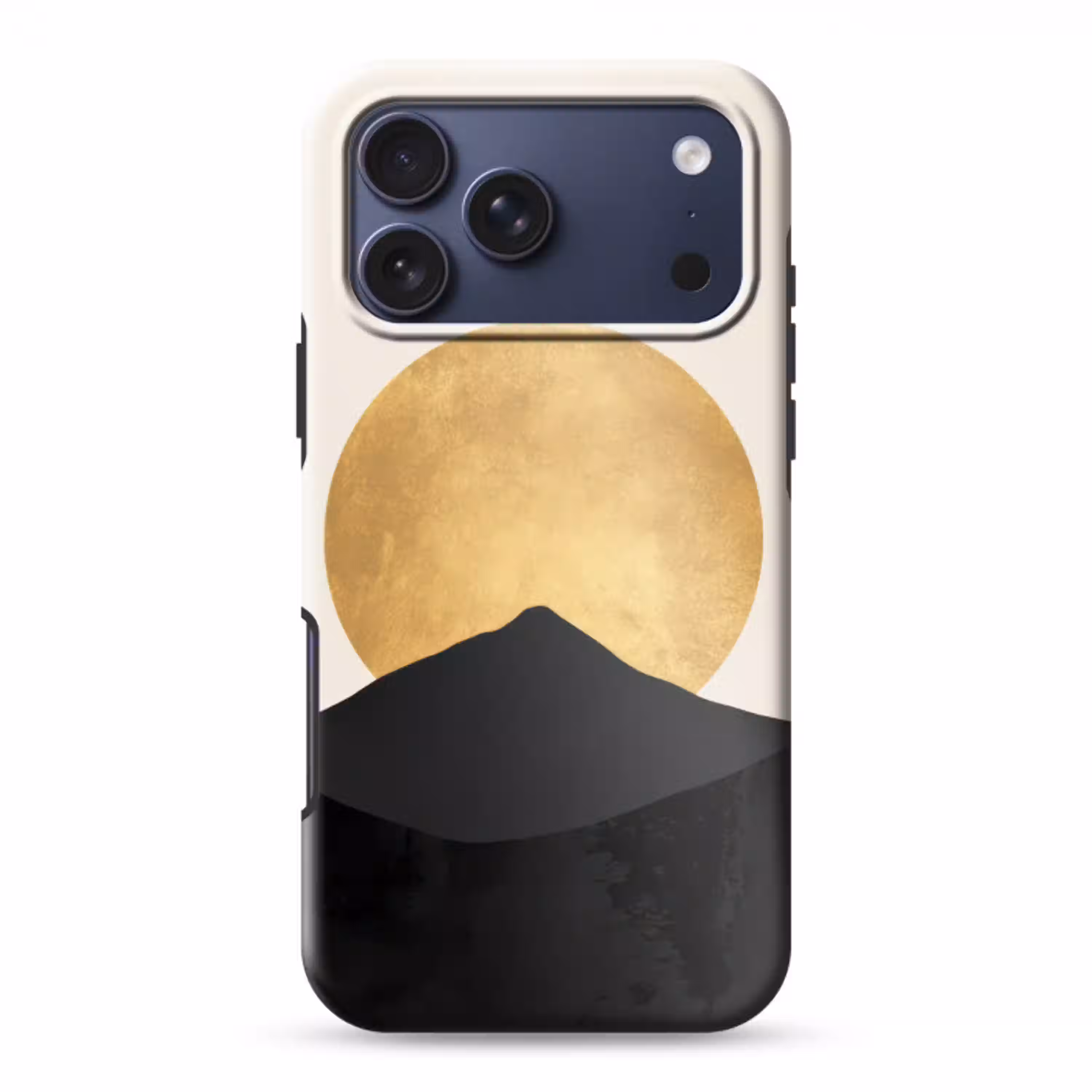 Bergsilhouetten - Gouden cirkel - Beige Toughcase MagSafe Apple iPhone 17 Pro Max klein -3d