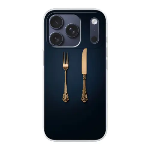 Bestek - Donkerblauw - Goud Telefoonhoesje iPhone 17 Pro klein -3d