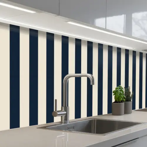 Verticale strepen - Blauw - Crème keuken achterwand 2 middel 871 -3d_schuin