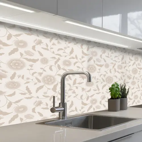 Sierlijk - Bloemen - Beige keuken achterwand 2 middel 871 -3d_schuin