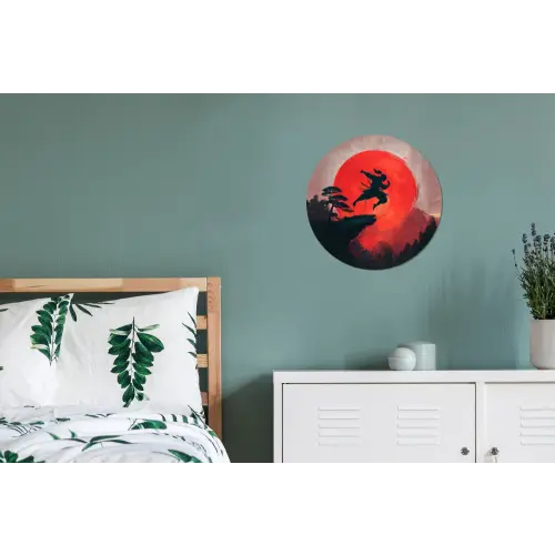 Zon - Krijger - Bomen - Bergen Wandcirkel aluminium klein -slaapkamer