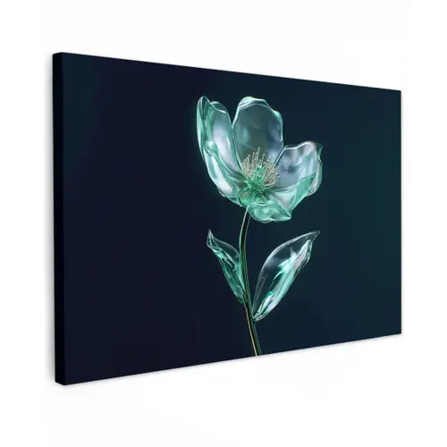 Bladeren - Bloem - Glazen - Donkerblauw Tuinposter op houten frame 2 cm dik klein -3d