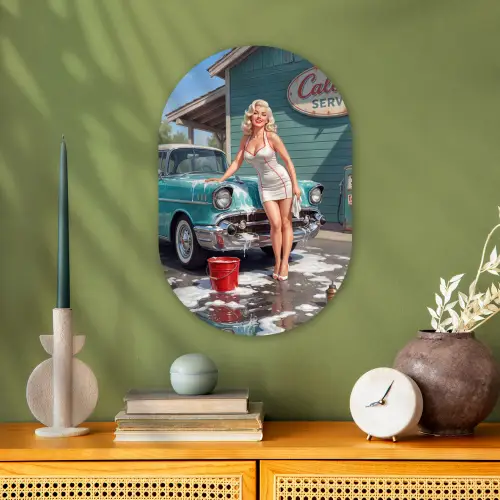 Auto - Vrouw - Groen Wandcirkel Ovaal Forex klein -sfeer2
