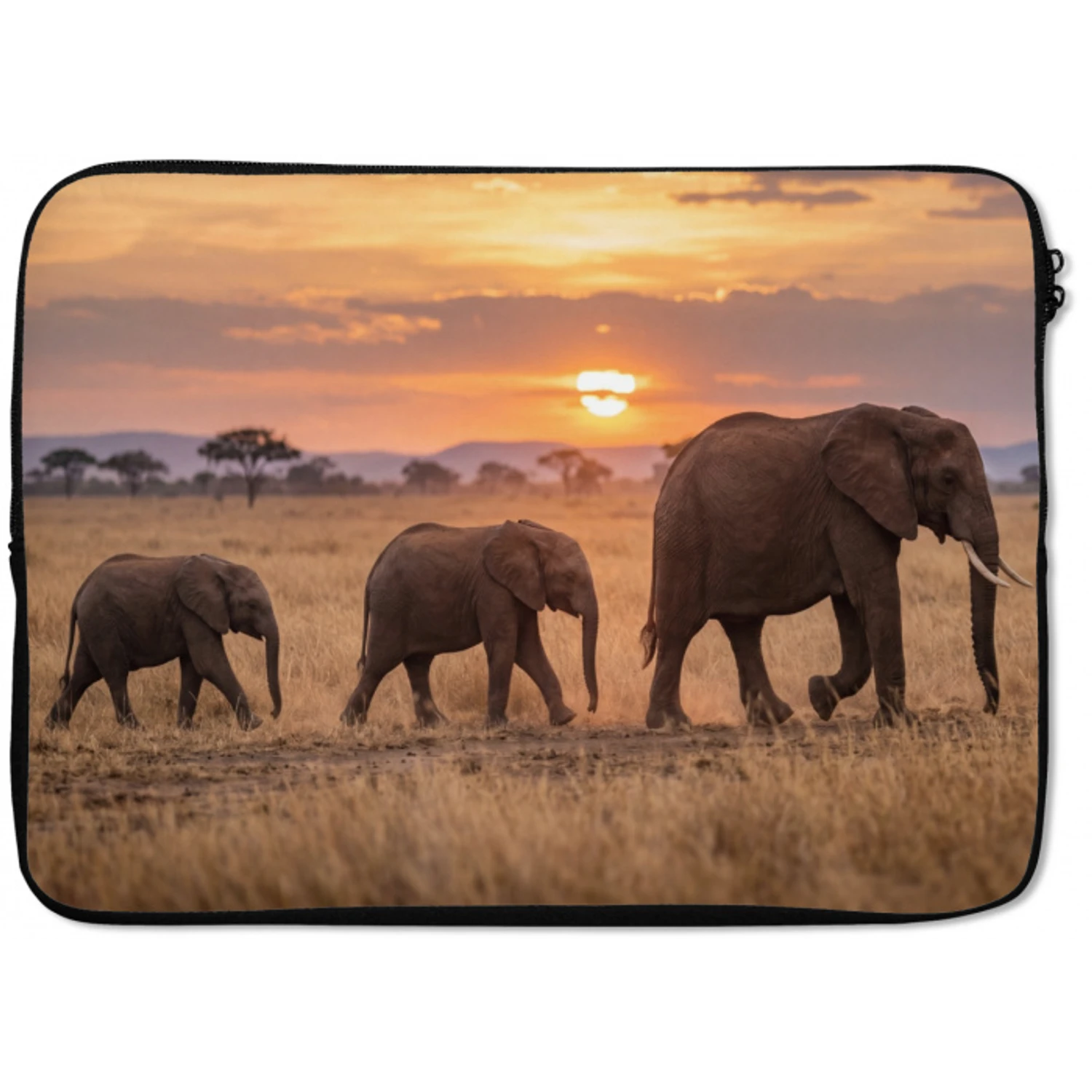 Olifanten - Savanne - Zonsondergang - Afrika - Warm laptophoes neopreen klein -zkaufland3dotto
