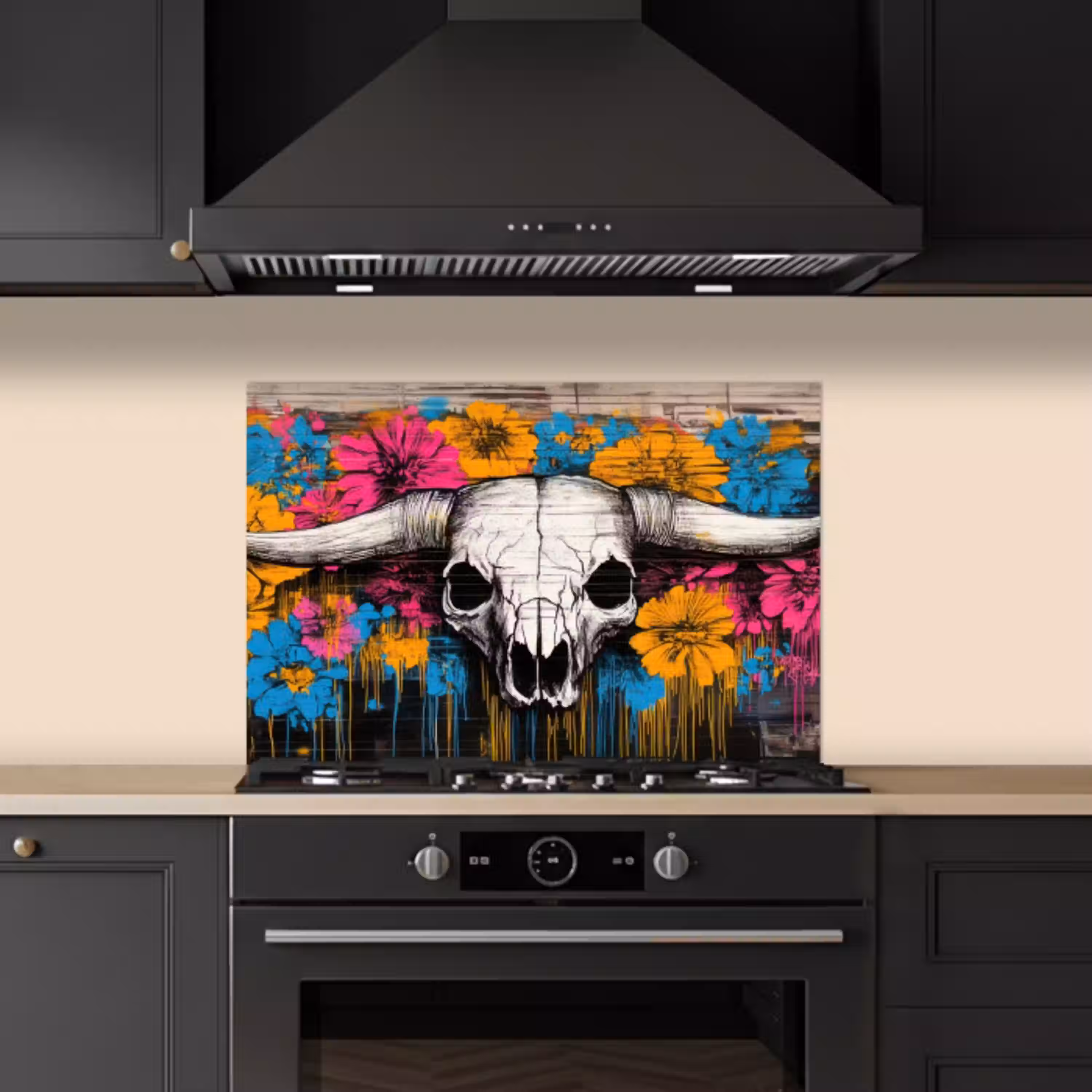Schedel - Bloemen - Graffiti keuken achterwand spatscherm klein -sfeer1