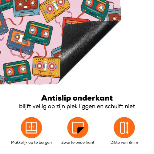 Retro - Disco - Cassettebandjes - Multi Inductie beschermer vinyl 3mm klein 276 -zzzzzzz-td-onderkant