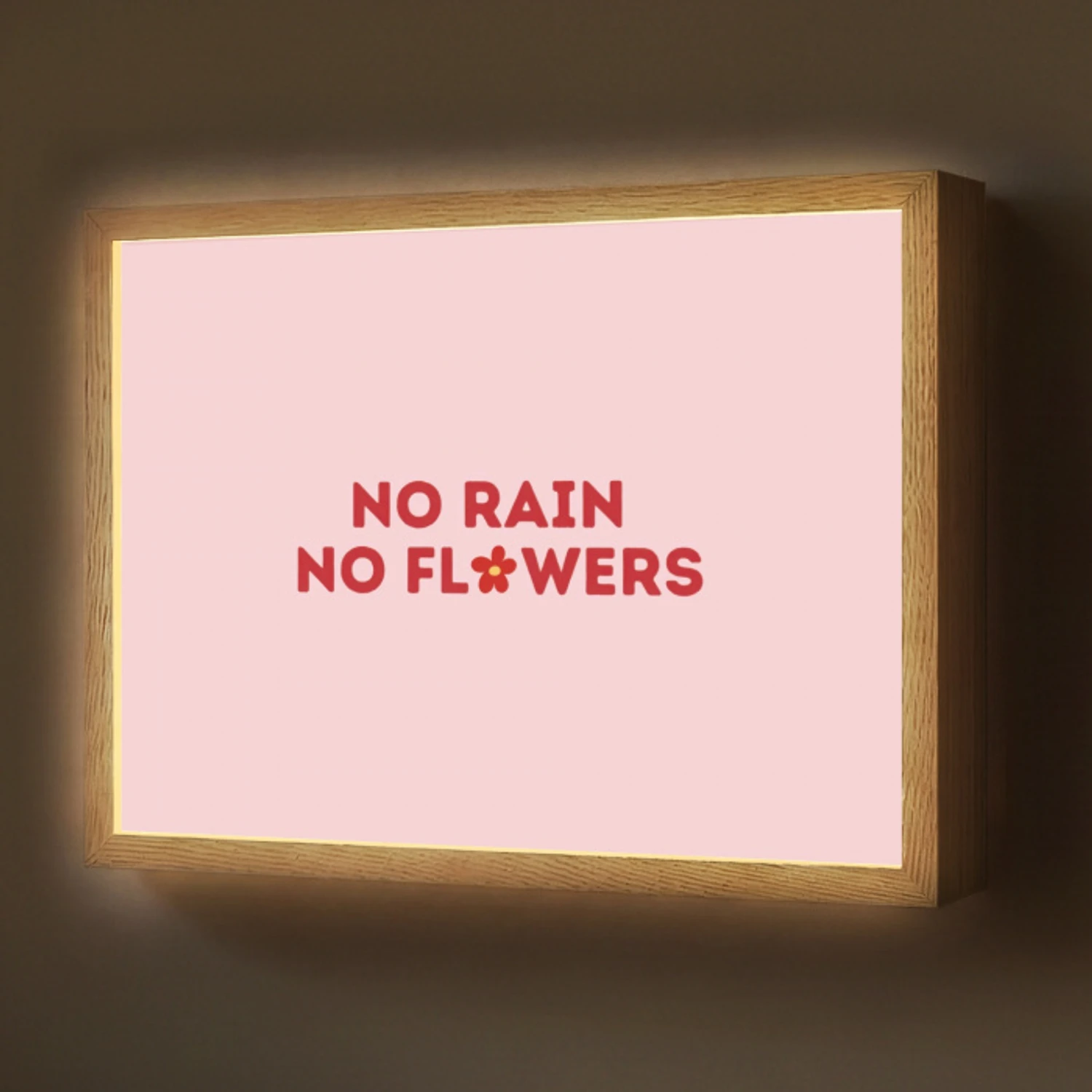 No rain no flowers - Minimalistisch - Roze - Bloem Light Box met batterij (Wandlamp) middel -z3d_website