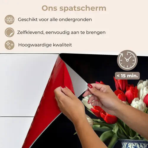 Rode - Bloemen - Tulpen - Vaas keuken achterwand spatscherm klein -spatscherm_NL