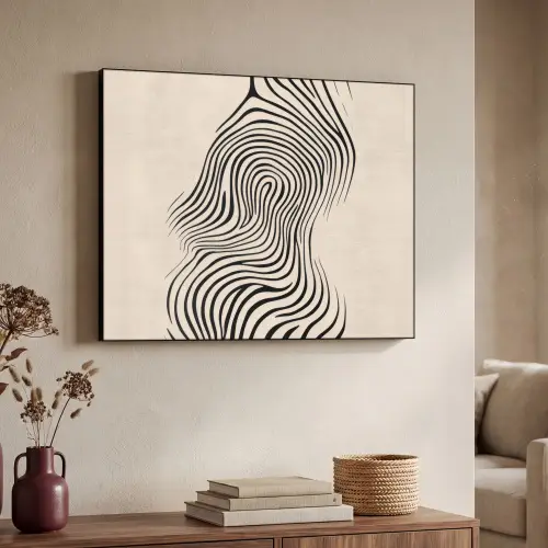 Lijnen - Abstract - Golvend - Zwart Textielframe - compleet frame klein -sfeer3