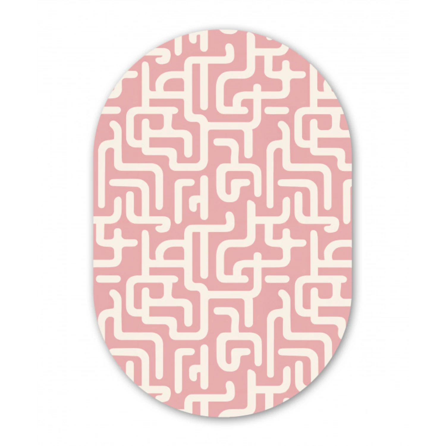 Doolhofpatroon - Roze - Wit - Abstract Wandcirkel Ovaal Aluminium middel 839 -3d