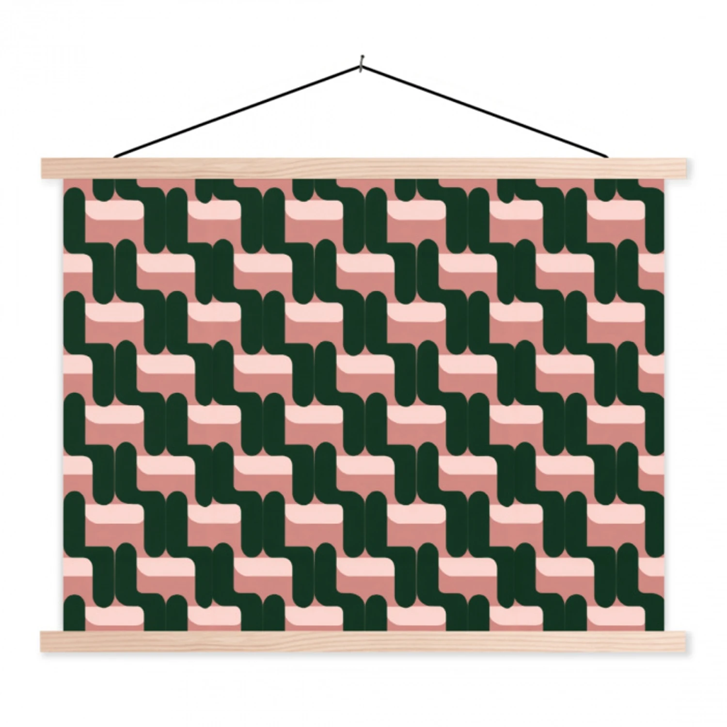 Vlechtpatroon - Groen - Roze - Geometrisch textielposter latten blank klein 122 -3d