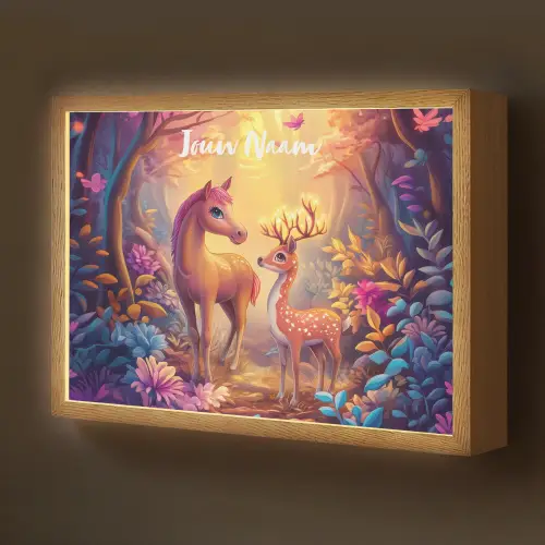 Paard - Hert - Sprookjesbos - Paars Light Box met batterij (Wandlamp kind) middel -z3d_website