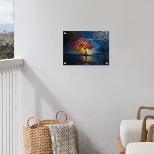 Boom - Blauw - Bladeren - Vakken tuinposter los doek klein -sfeer8