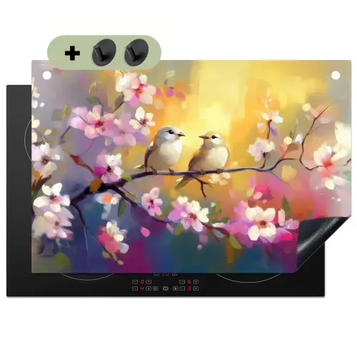 Vogels - Bloemen - Roze Inductie beschemer met haakjes klein -3d
