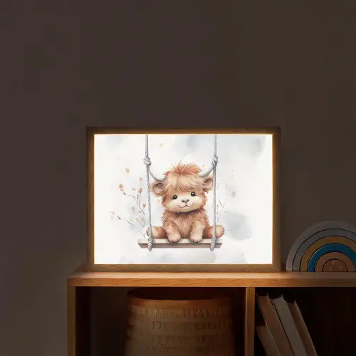Schotse hooglander - Dier - Kinderen Light Box met batterij (Wandlamp kind) middel -sfeer1_kind