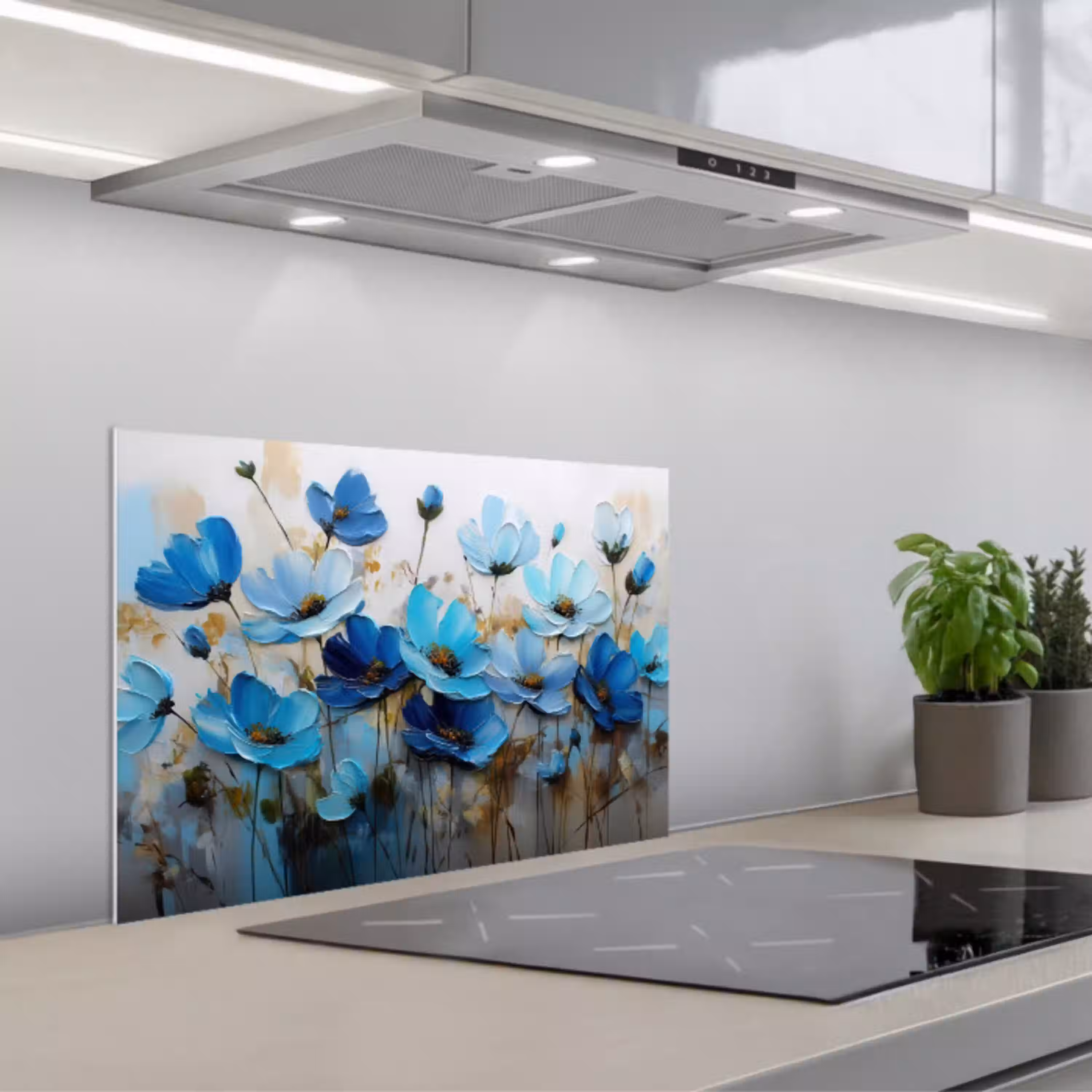 Bloemen - Schilderij - Blauw keuken achterwand spatscherm klein -3d_schuin