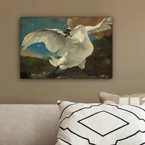 De bedreigde zwaan - Schilderij van Jan Asselijn canvas 2cm klein -sfeer3