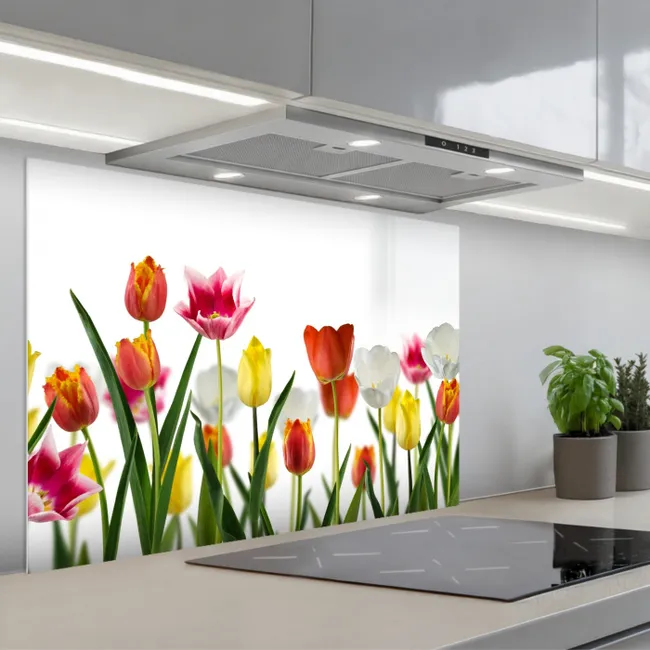Spritzschutz Küche - Blumen - Tulpen - Farbenfroh