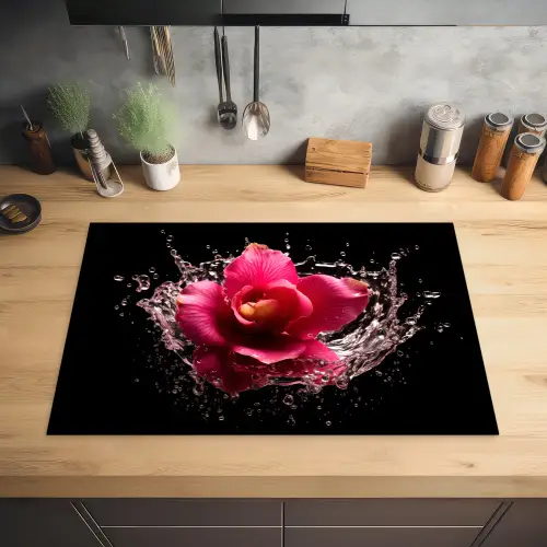 Bloemen - Roze - Water - Zwart - Botanisch - Natuur Inductie beschermer vinyl 3mm klein -sfeer5