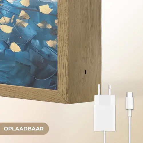 Boom - Blauw - Goud - Abstract Light Box met batterij (Wandlamp) middel -USP_websiteoplaadbaarNL