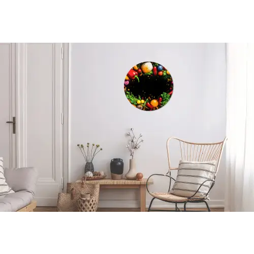Groente - Graffiti - Kleurrijk - Koken - Abstract Wandcirkel aluminium klein -woonkamer