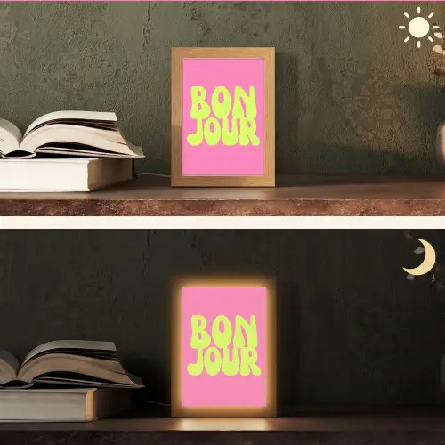 Bonjour - Roze - Fel groen Light Box met kabel (Tafellamp) klein -sfeer3