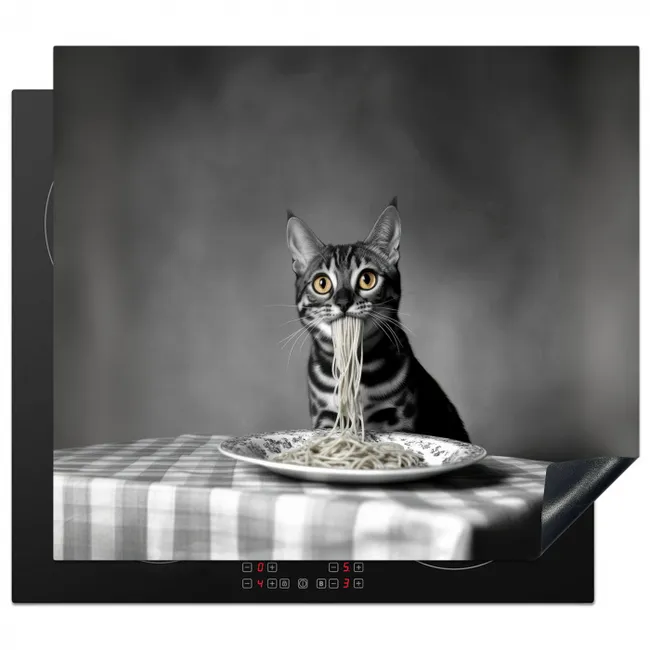 Bengaal - Kat - Tafelkleed - Zwart - Wit - Dier Inductie beschermer vinyl 3mm middel -3d