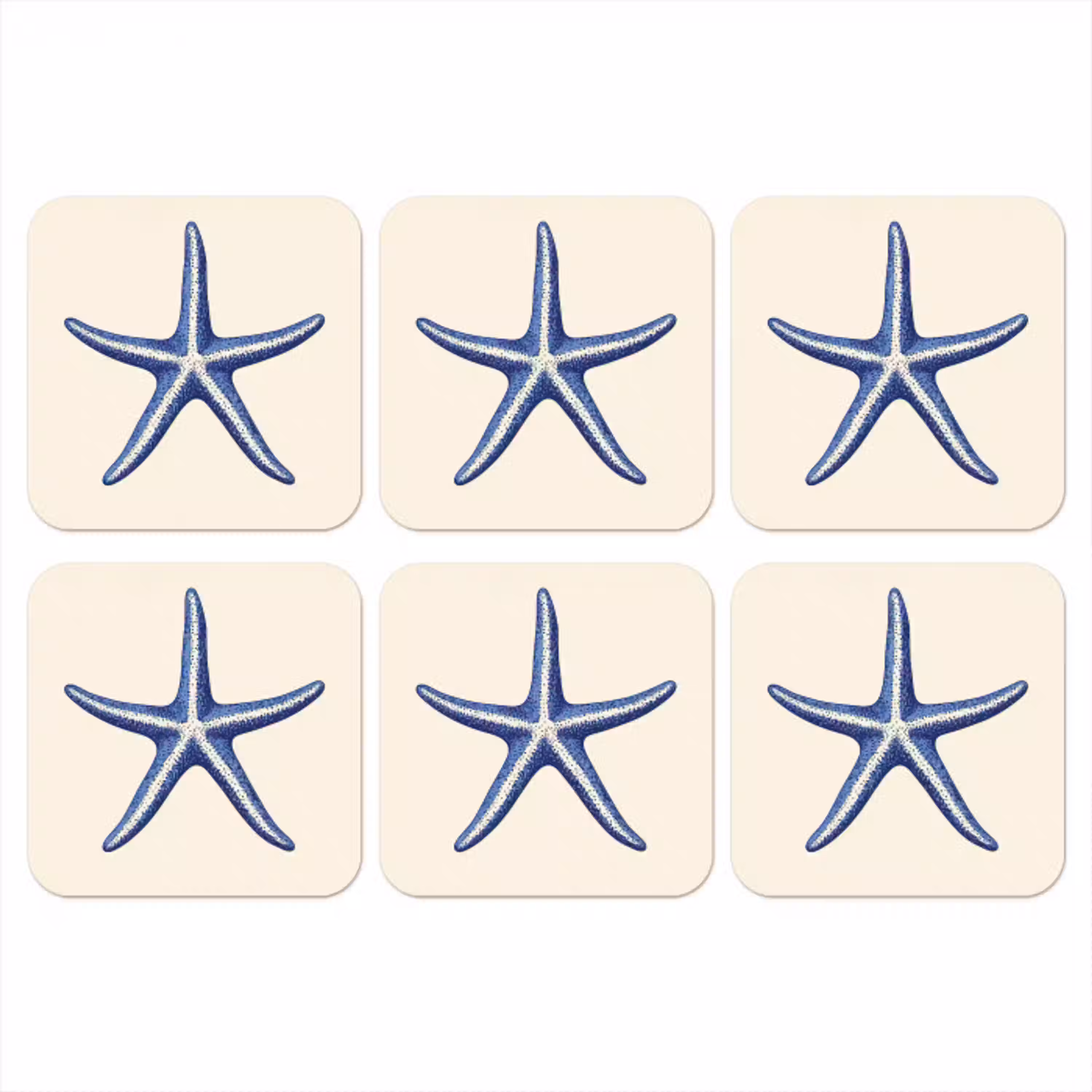 Blauwe zeester - Minimalistisch - Beige onderzetter kurk middel -3d