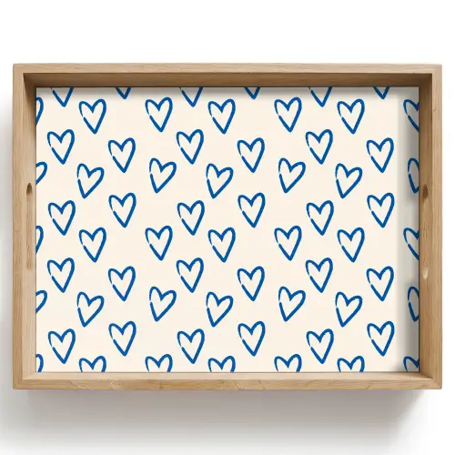 Hartjes patroon - Blauw - Beige - Liefde Dienblad Rechthoek middel -z3d_shopping