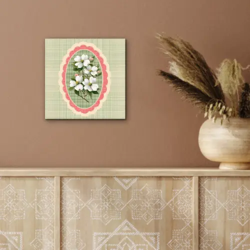 Bloemen - Illustratie - Geruit - Groen aluminium wit klein -sfeer4