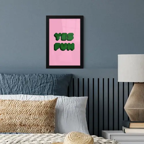 Yes fun - Groen - Roze fotolijst zwart zonder passe partout klein -sfeer3