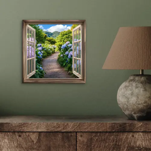 Doorkijk - Hortensia - Pad - Natuur aluminium wit klein -sfeer2