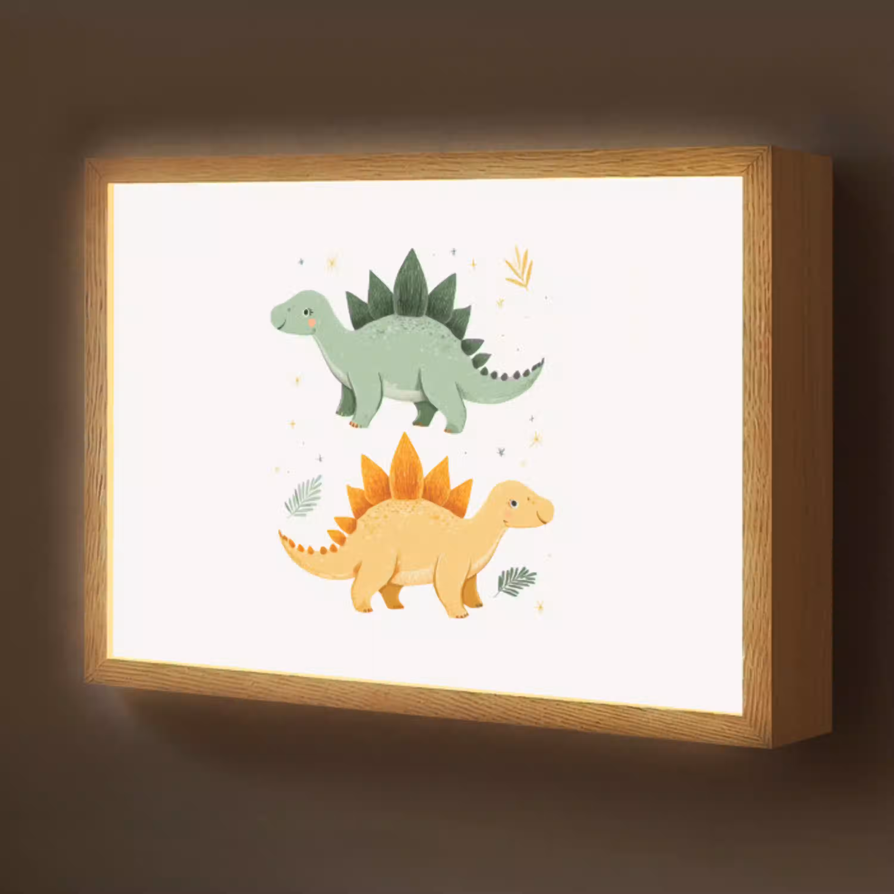 Sterren - Stegosaurussen - Blaadjes - Groen Light Box met batterij (Wandlamp kind) middel -z3d_website