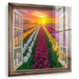 Doorkijk - Bloemen - Tulpen - Kleurrijk - Zonsondergang plexiglas 5mm klein -zzzproduct_nieuw