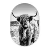 Schotse hooglander - Natuur - Koe - Zwart - Wit Wandcirkel Ovaal Forex klein -3d
