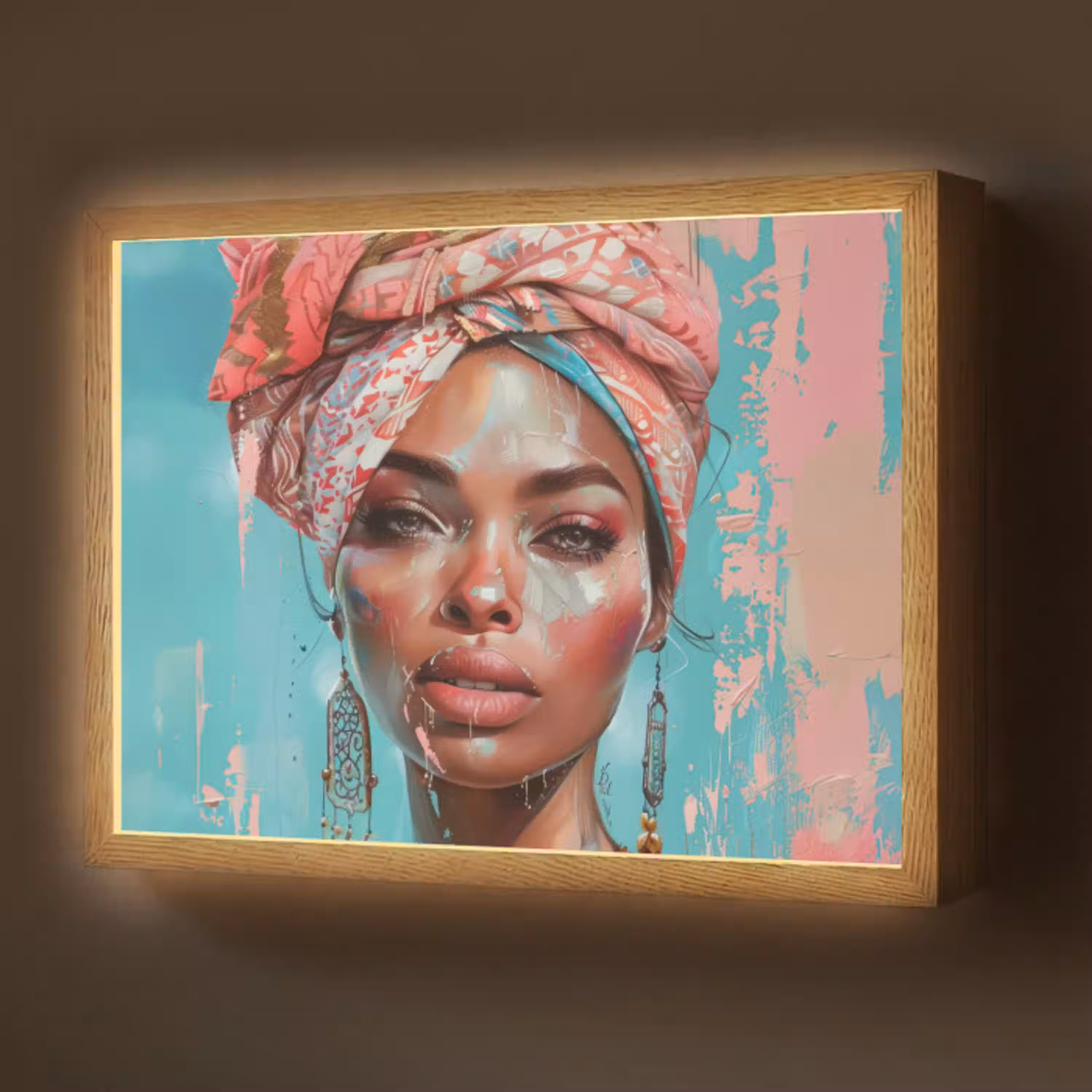 Vrouw - Portret - Blauw - Roze - Modern Light Box met batterij (Wandlamp) middel -z3d_website