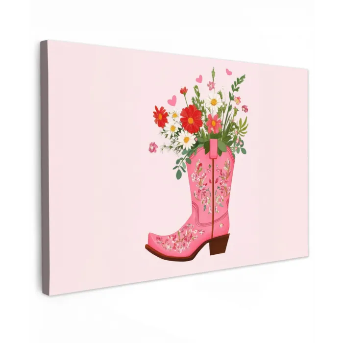 Cowboylaarzen - Roze - Boeket - Bloemen Tuinposter op houten frame 2 cm dik klein -3d