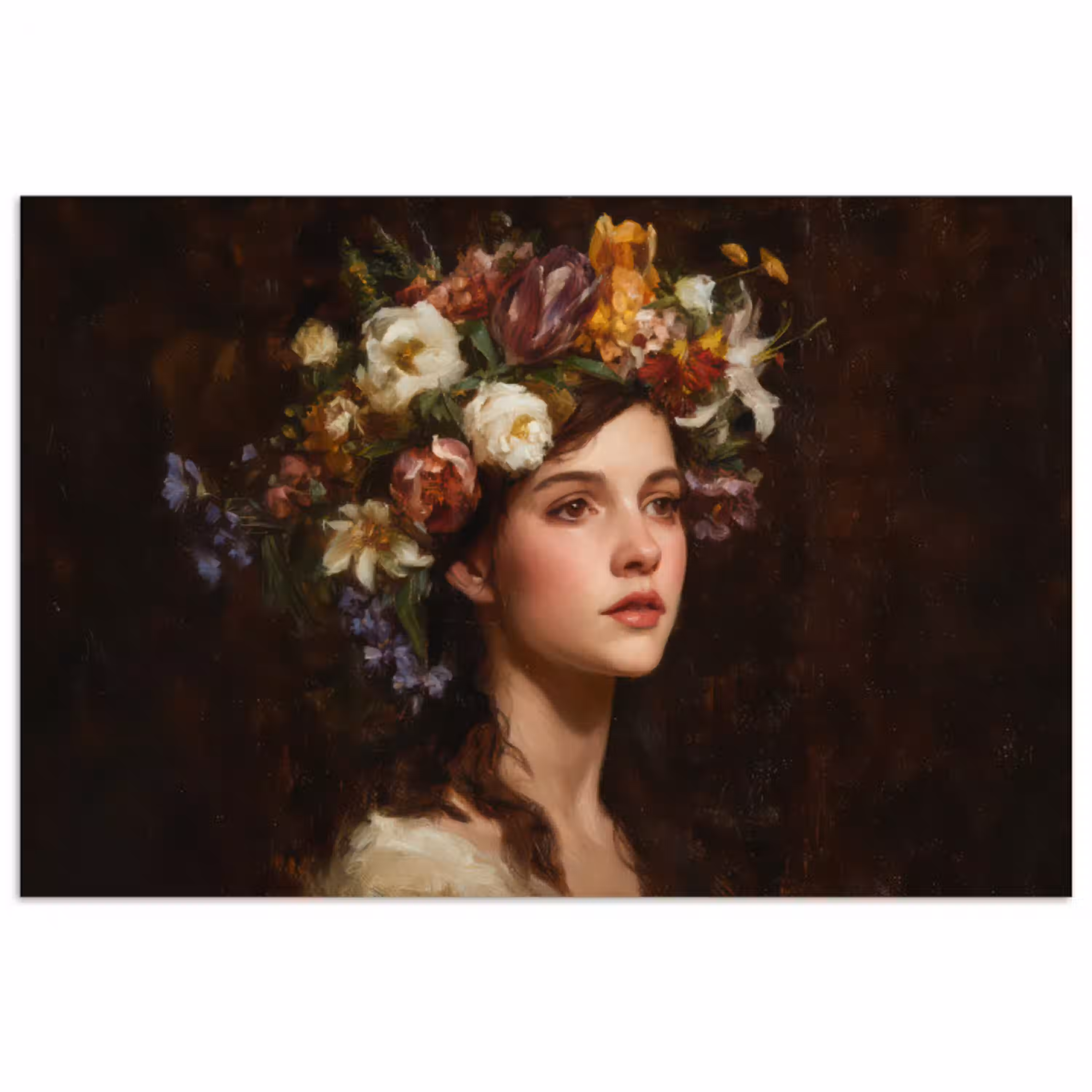 Portret - Vrouw - Bloemen poster papier klein -3d