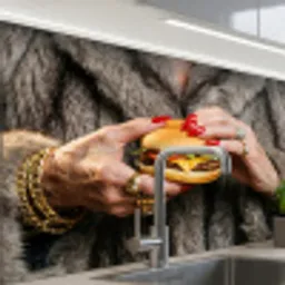 Vrouw - Hamburger - Bontjas keuken achterwand 2 middel -zzzz3d_schuin