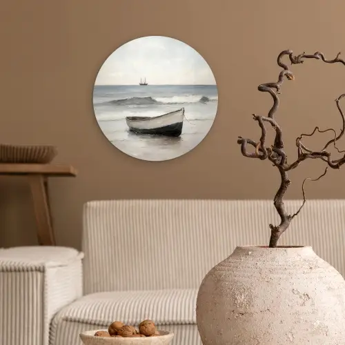 Roeiboot - Zee - Horizon Wandcirkel kunststof plaat 5mm dik klein -sfeer1
