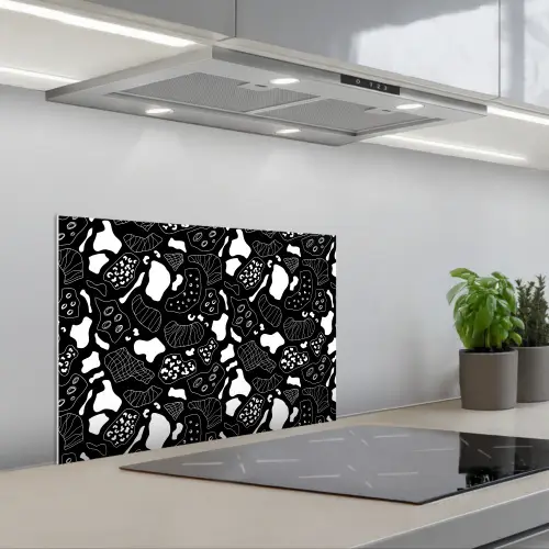 Wit - Zwart - Vormen - Patroon keuken achterwand spatscherm klein 900 -3d_schuin