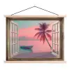 Doorkijk - Strand - Palmboom - Tropisch textielposter latten blank klein -3d